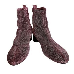 Zara Women's maroon Glitter Ankle Boots Size 7.5 Party Chunky Heel